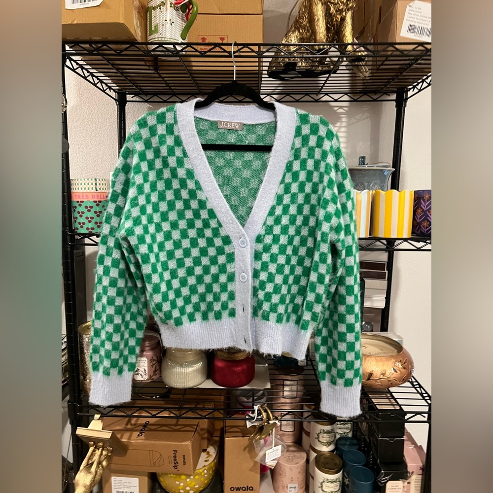 J. Crew Checkered V-neck Cardigan, MED NWOT - Picture 4 of 7
